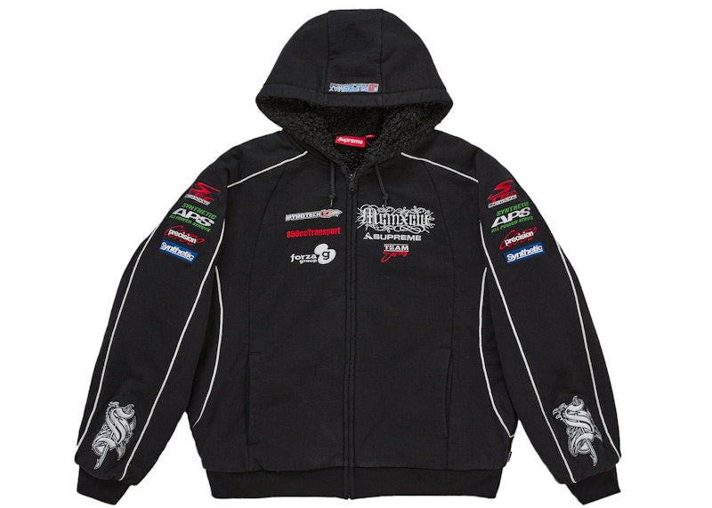 Supreme Racing Lined Zip Up Hooded Sweatshirt Black